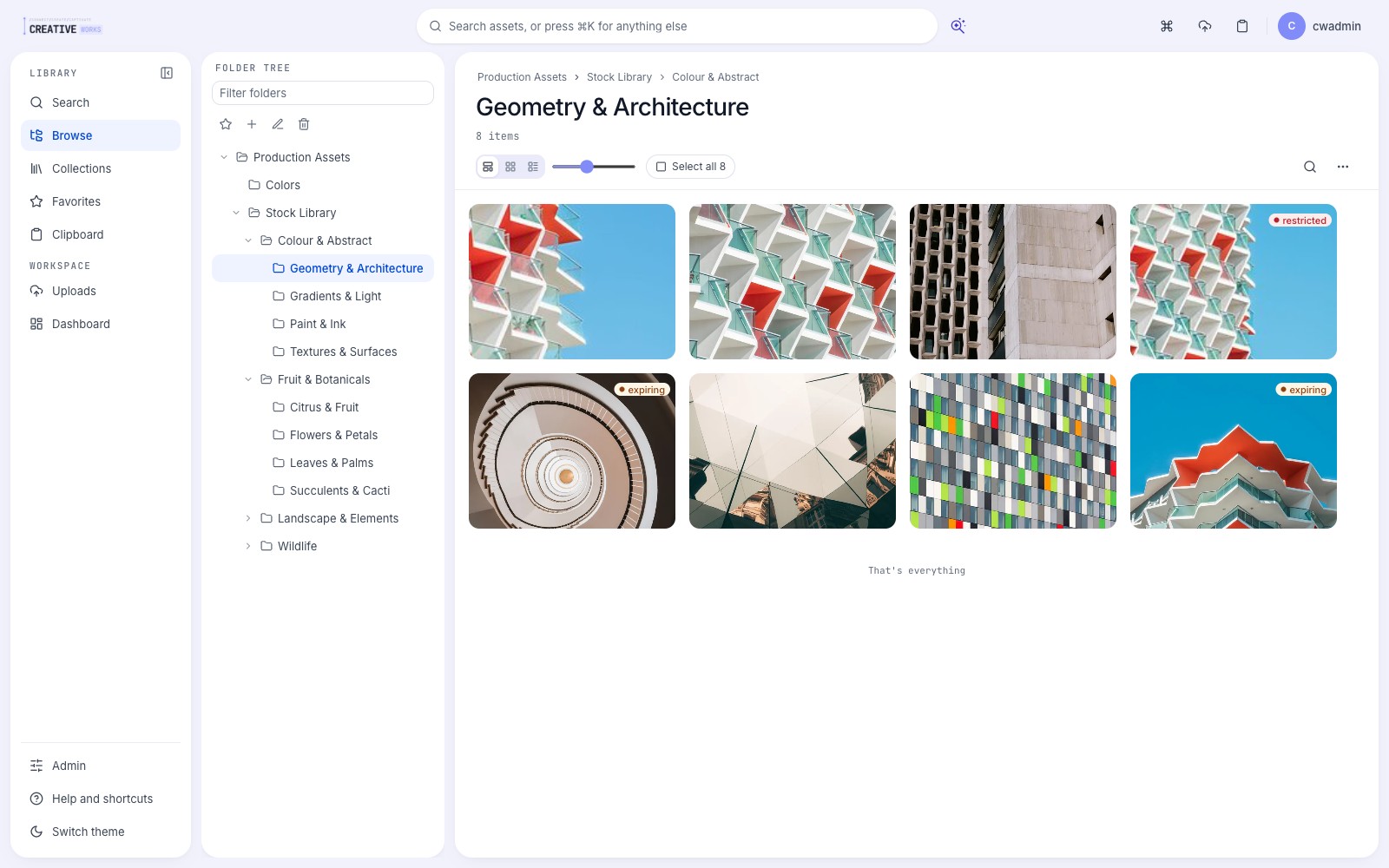 Browsing the library — folders with their own schemas